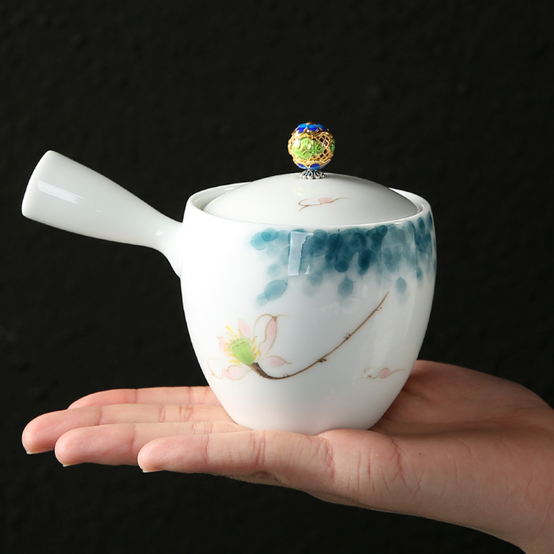Fujian and hand - made ceramic teapot contracted household tea single pot of Japanese kung fu tea set white porcelain teapot side suit