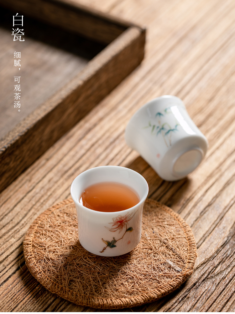 Fujian household sample tea cup and ceramic cups personal tea Japanese hand - made white porcelain masters cup single CPU kung fu tea set