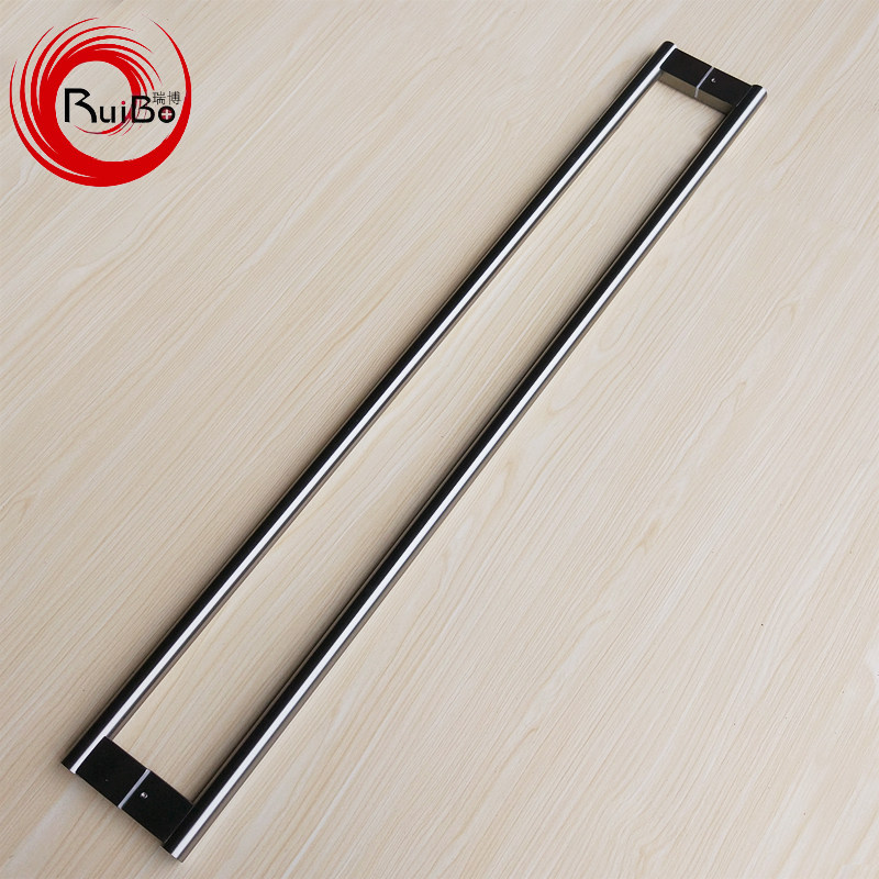 Stainless steel round pipe black gold glass door handle hotel door wooden door handle with frame door moving door big handle black