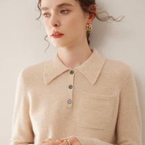 POLO collar cashmere sweater womens solid color inner sweater 2024 autumn and winter new loose cashmere sweater bottoming shirt