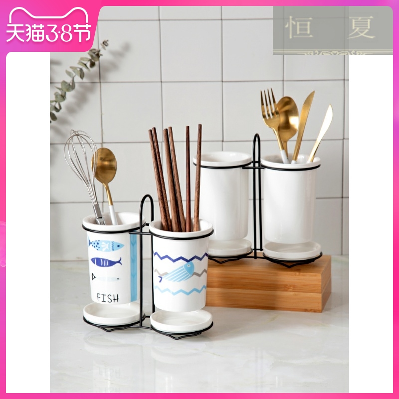 Shelf multi - function chopsticks basket informs the ceramic tube of waterlogging under caused by excessive rainfall chopsticks spoons chopsticks cage receive a case