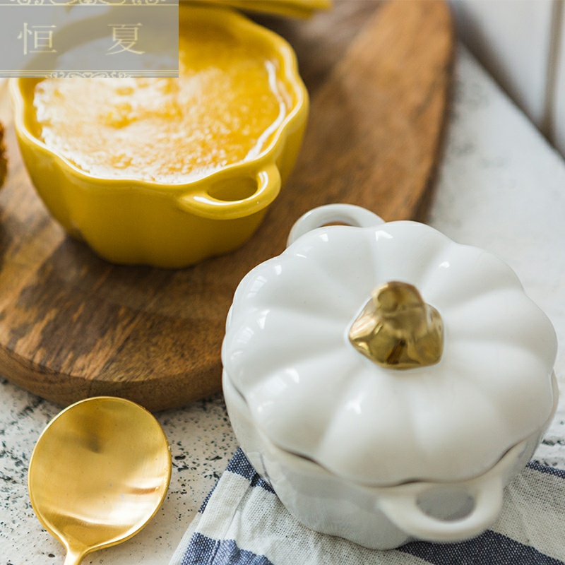 Pumpkin ceramic bowl with cover, lovely tableware household creative job offer them small western - style food bowl dessert fruit bowl