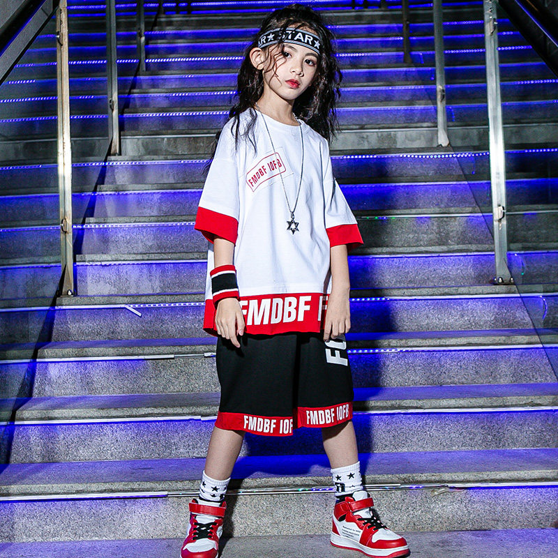 Girls hip-hop suit jazz dance costumes children's dance costumes primary school students hip-hop tide costumes summer performance costumes tide