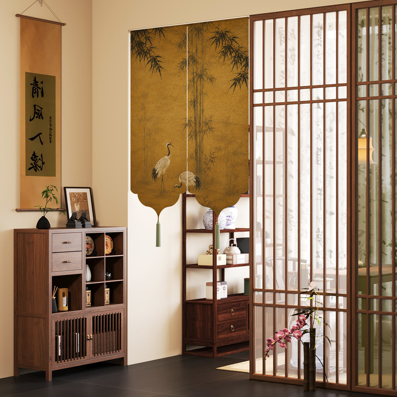 2026 New Model Chinese-Style Crane Feather Gauze Curtain for Living Room, Bedroom, Tea Room, Entryway, No-Drill Partition Curtain, Household Door Curtain