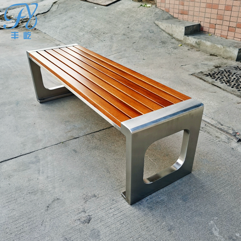 Park chair OUTDOOR BENCHES ANTI-CORROSIVE WOOD STRIP BENCH PATIO STAINLESS STEEL PUBLIC SEAT OUTDOOR SOLID WOOD CASUAL CHAIR