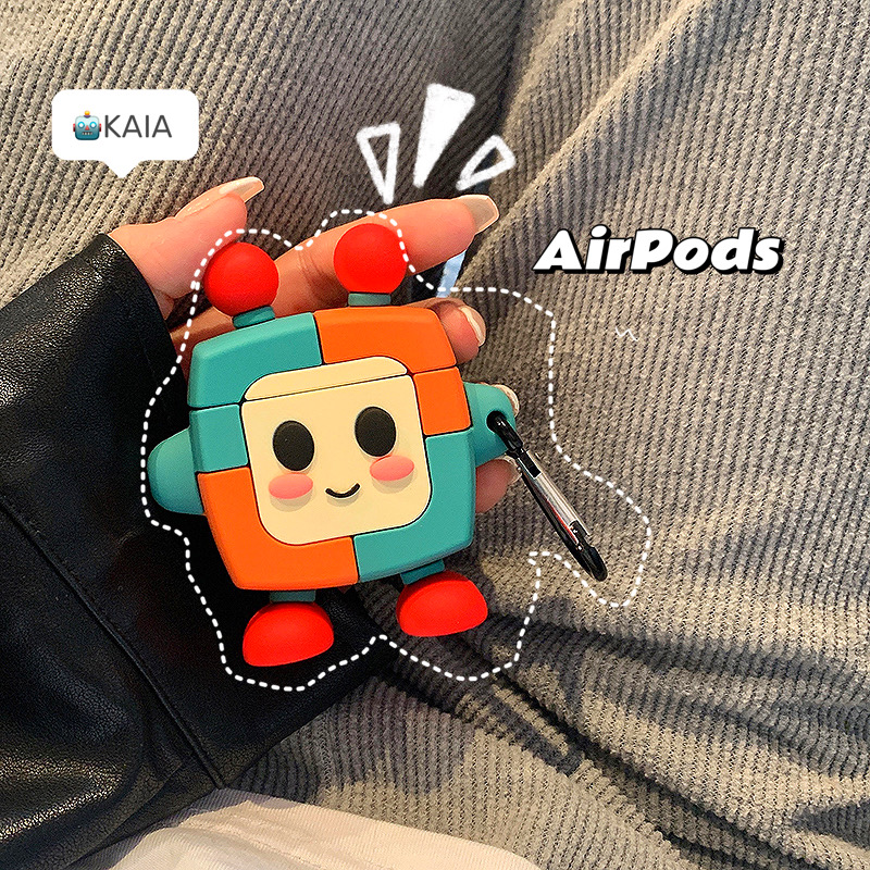 kaia fun cute robot airpods protective sleeves 2 generations Apple wireless Bluetooth universal 1 3 generation silicone pro headphone sleeve airpods pro box anti-scraping full