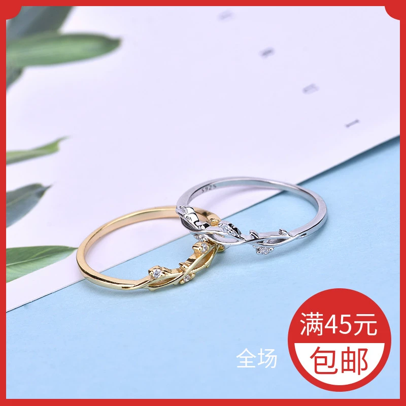 925 sterling bạc vòng nguyệt quế cành hoa nhẫn nữ nhánh rừng tươi nhỏ với nhẫn kim cương nhẫn cho bạn gái - Nhẫn