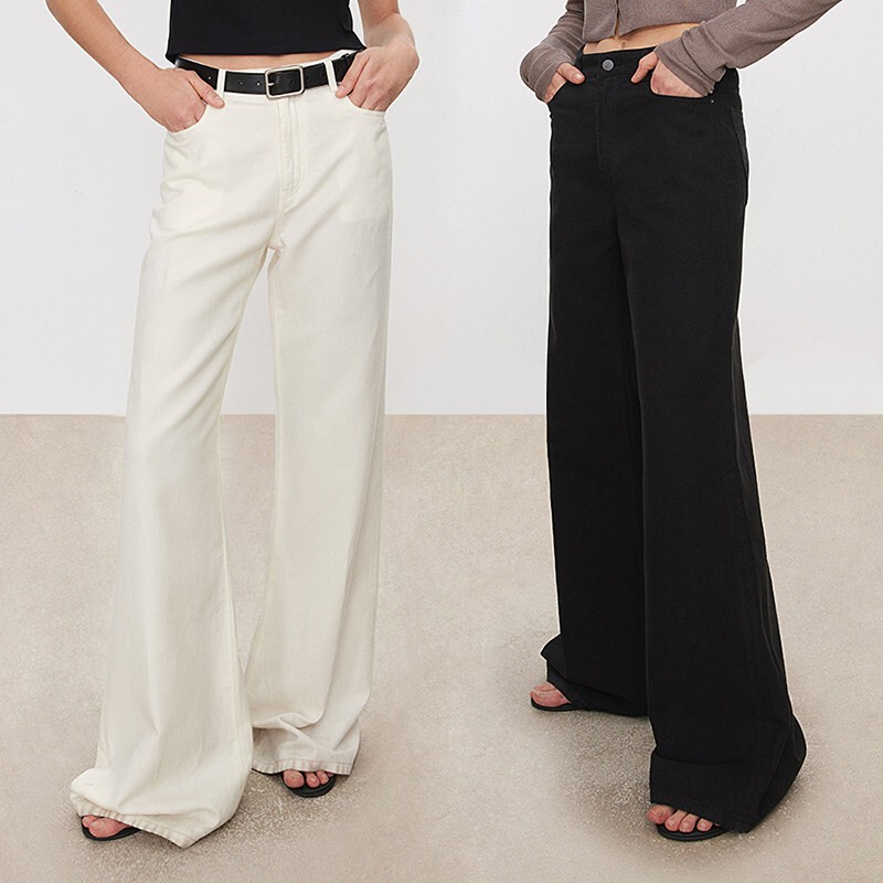 Chicjoc Straight-Leg Magic Pants_Cool and Soft Drape Cotton-Linen Denim Vintage V-Waist Loose Floor-Length Flared Jeans