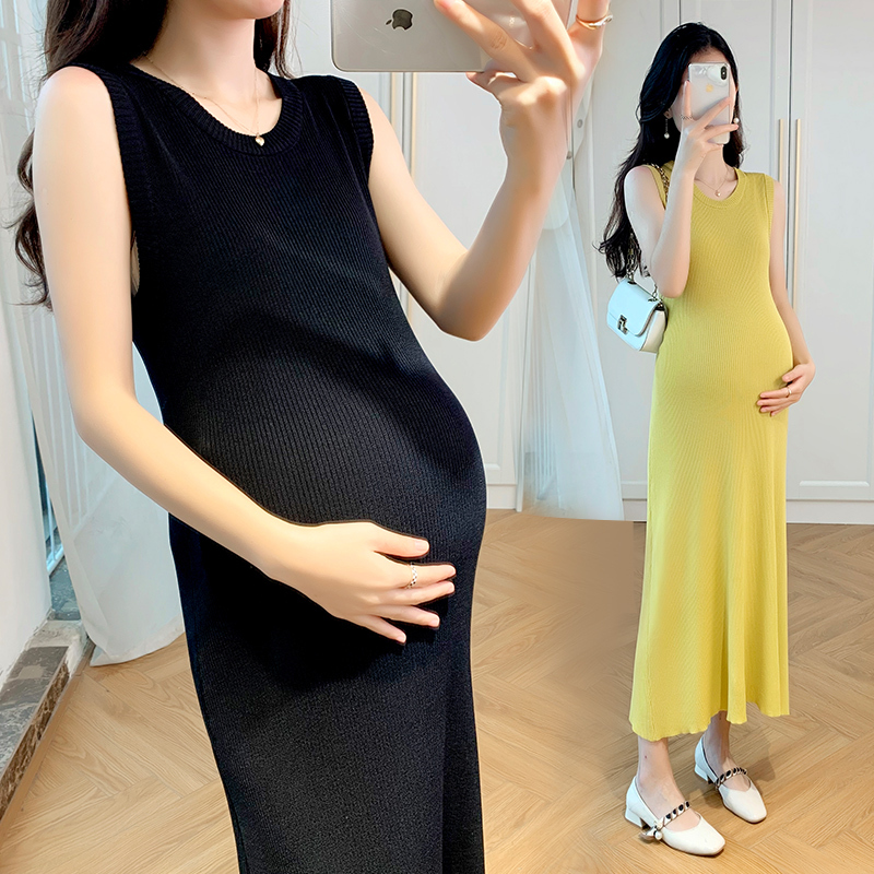 Spring and Summer Camisole Maternity Dress Knitted Black Dress for Women 2026 New Style Plus Size Drapey High-End Long Dress