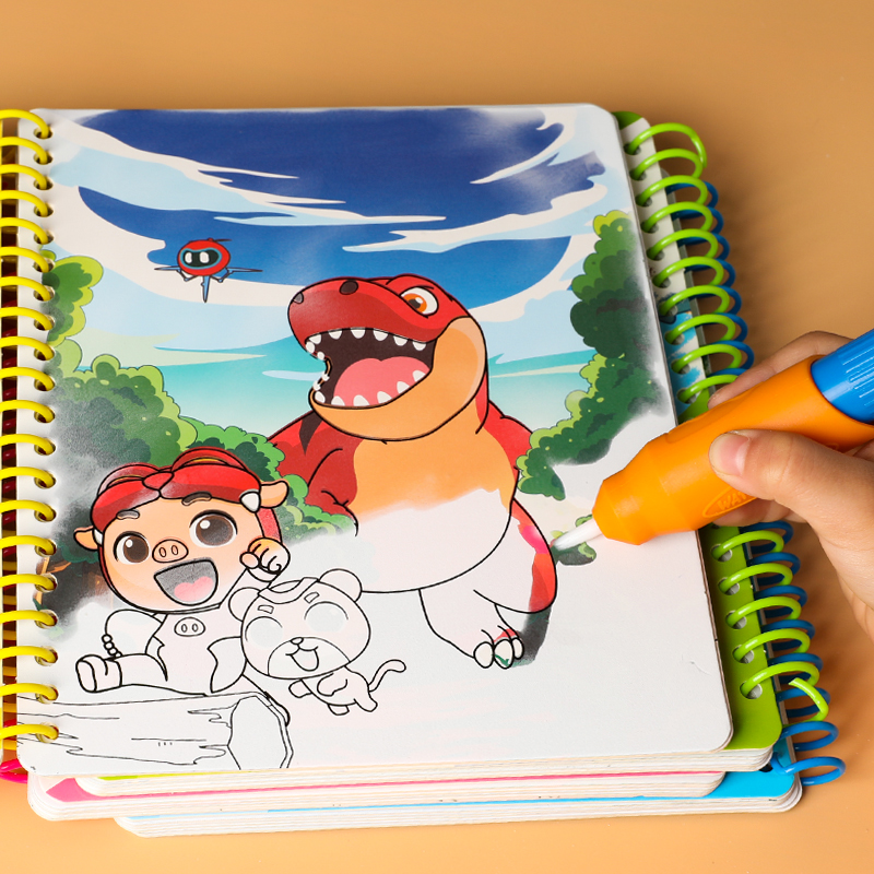 Pig Pig-Man Dinosaur Water Painting this children's painting This painted book is torn up and repeated with a 0-3-year-old baby graffiti