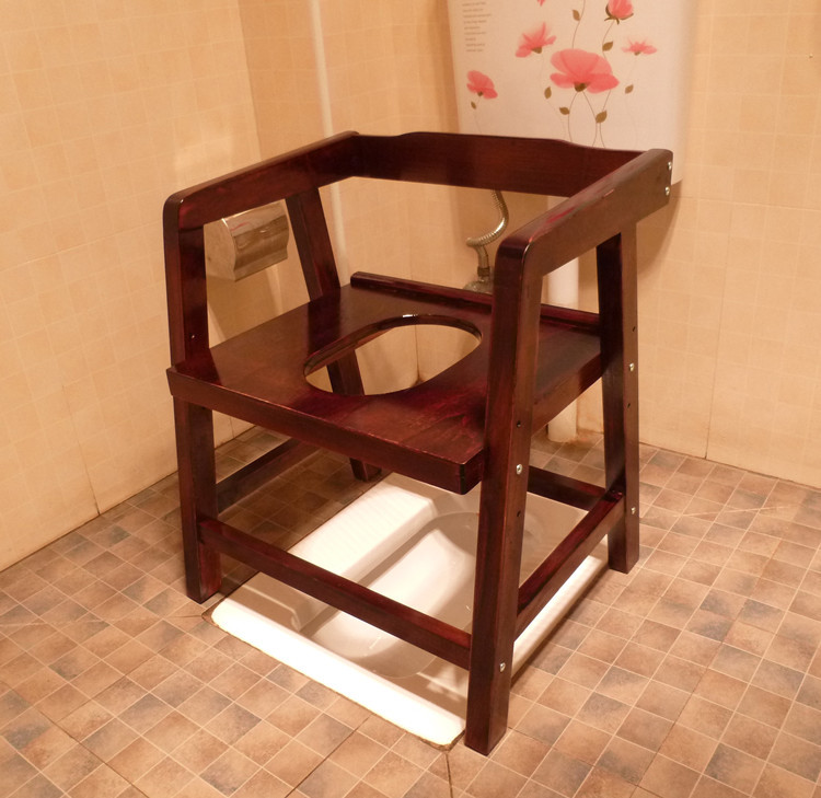 Convenient toilet chair for the elderly with armrest reinforcement non-slip household solid wood toilet stool for pregnant women