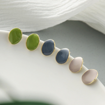 Morandi Color Ensemble Earnter Lukewarm Wind Superior Earrings Temperament Silver Pin Brief Small Drop Glazed Aural Clips Without Ear Clip