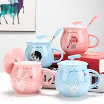  Cup with lid with spoon Spoon Cute Cartoon Cup Minimalist Office Water Womens Ceramic Cup Custom Logo mark