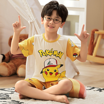  Childrens pajamas Boys summer thin pure cotton short-sleeved boys big children children cartoon home clothes summer suit