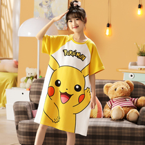 Childrens pajamas girls nightskirts cotton short-sleeved summer thin girls princesses children parents and children home clothes