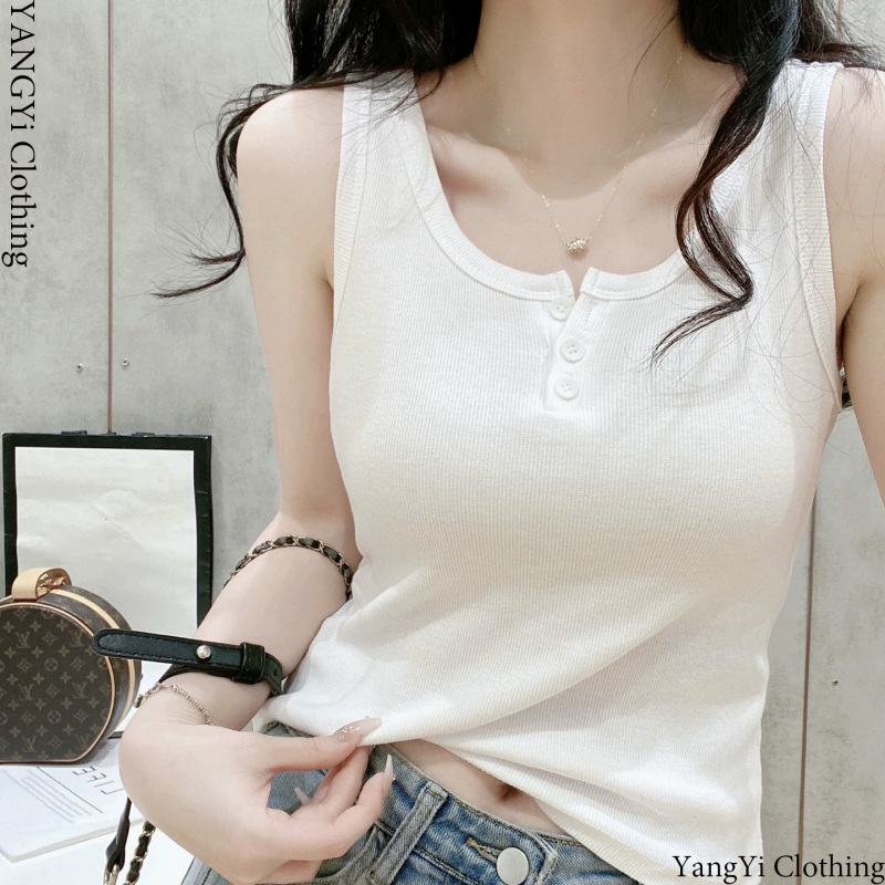 Summer New Style Button-Up Camisole for Women, Plus Size, Slim Fit, Can Be Worn as an Inner Layer or Outerwear, Versatile, Slimming, Sleeveless Top
