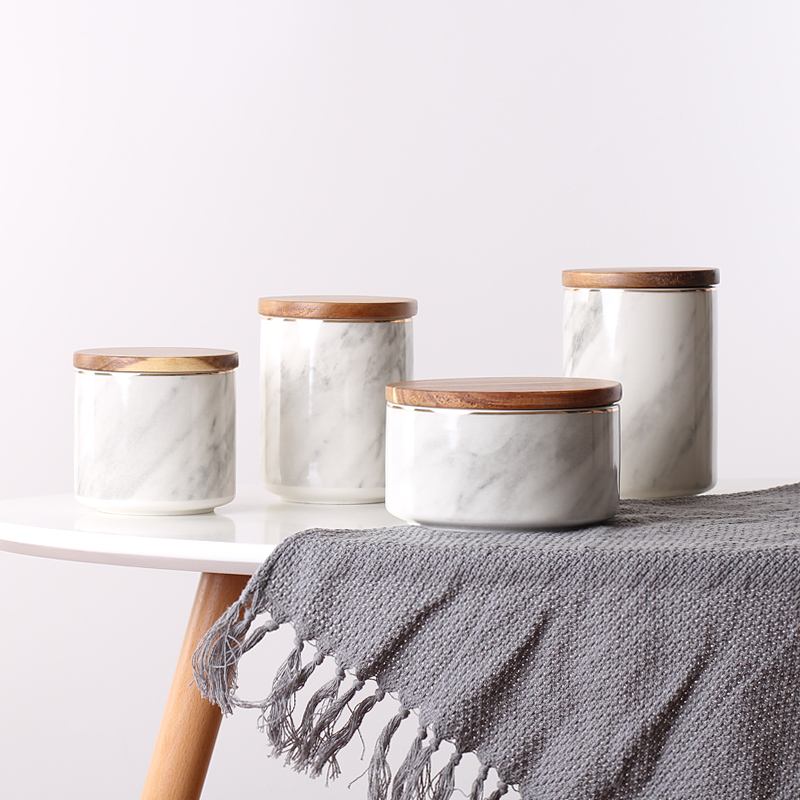 Scene for the Nordic marble sealed jar with cover to receive ceramic box storage jar of coffee tea candy jar