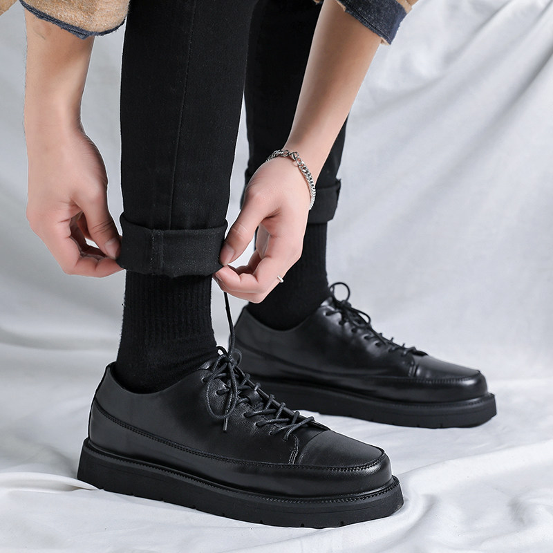 Leather shoes men summer thin business dress business dress casual round head thick sole increase small leather shoes married groom