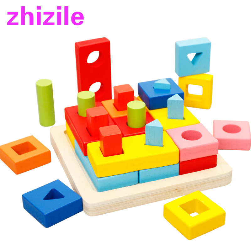 Wooden geometric shape pairing sets of columns 1-2-3 years old Montessori early education puzzle children's puzzle early education toys