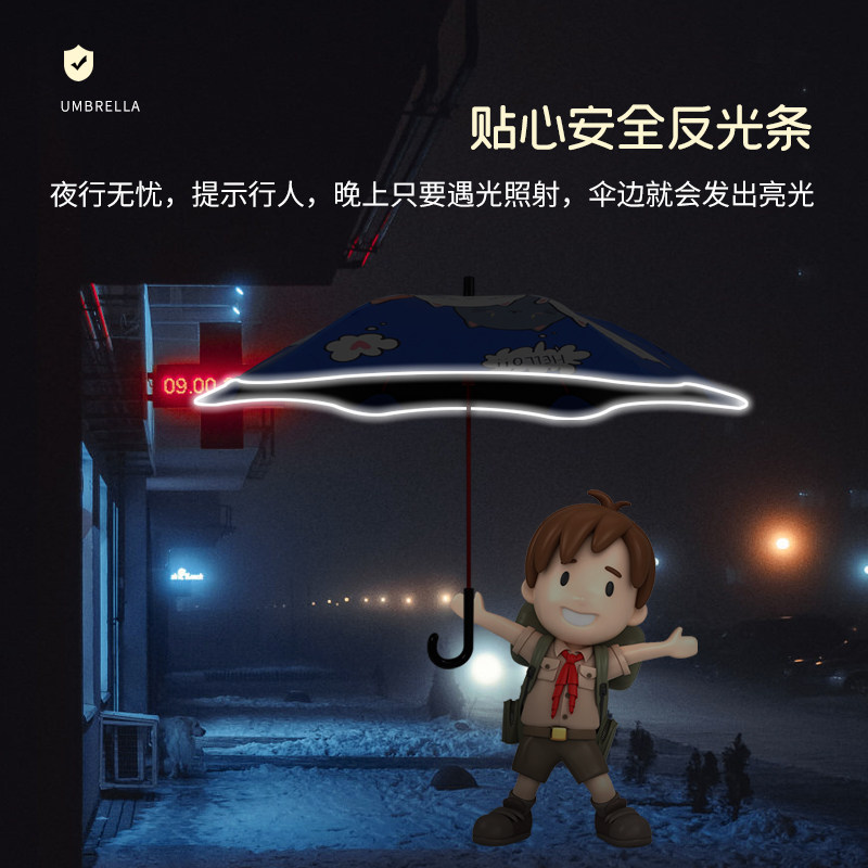 Children umbrella boys girls primary school students rounded corners safe rain and shine dual purpose kindergarten baby ultra light long handle umbrella