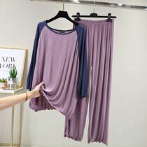  Modal color matching three-point sleeve lace pants home service suit womens high waist hanging pajamas two-piece suit can be worn thin