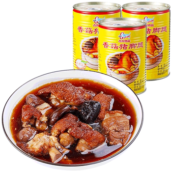 Gulong Gao Qiqiang's Same Style Canned Mushroom and Pork Leg 397g*3 Ready-To-Eat Braised Pork Trotters Cooked Food Fast Food Side Dish
