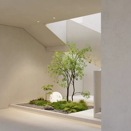 Имитация бамбуковых зеленых растений нандина, ландшафтный микроландшафт из клена с куриными когтями, мягкая отделка, украшения из искусственных деревьев под лестницей во внутреннем дворике виллы.