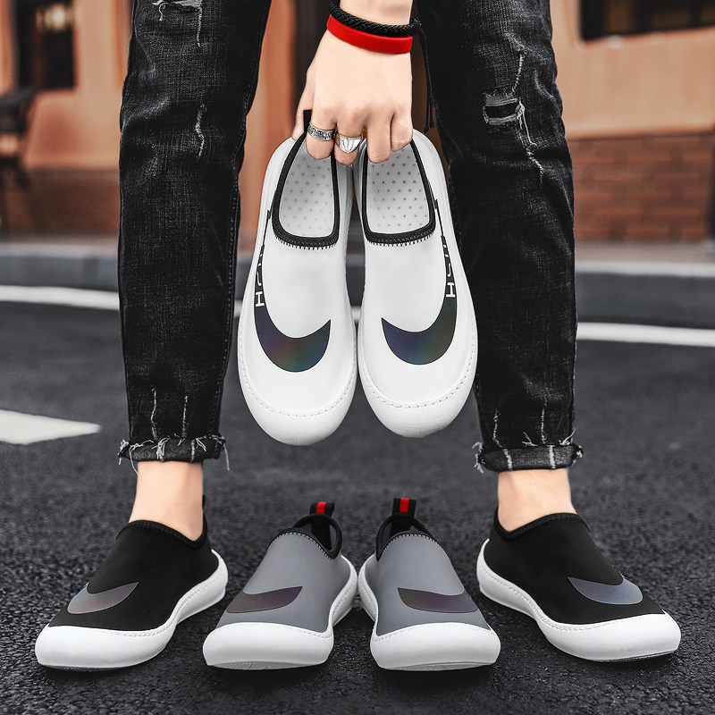 Ice Silk Cloth Men's Shoes Summer Breathable Thin underplate Shoe No laces One foot pedal Lazy Shoes Light Sport Casual Shoes