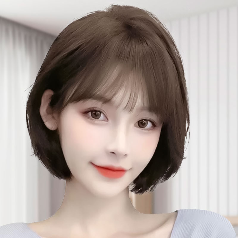 Wig real hair full real person headgear woman natural short hair wig cover fluffy head no-mark invisible long hair-Taobao