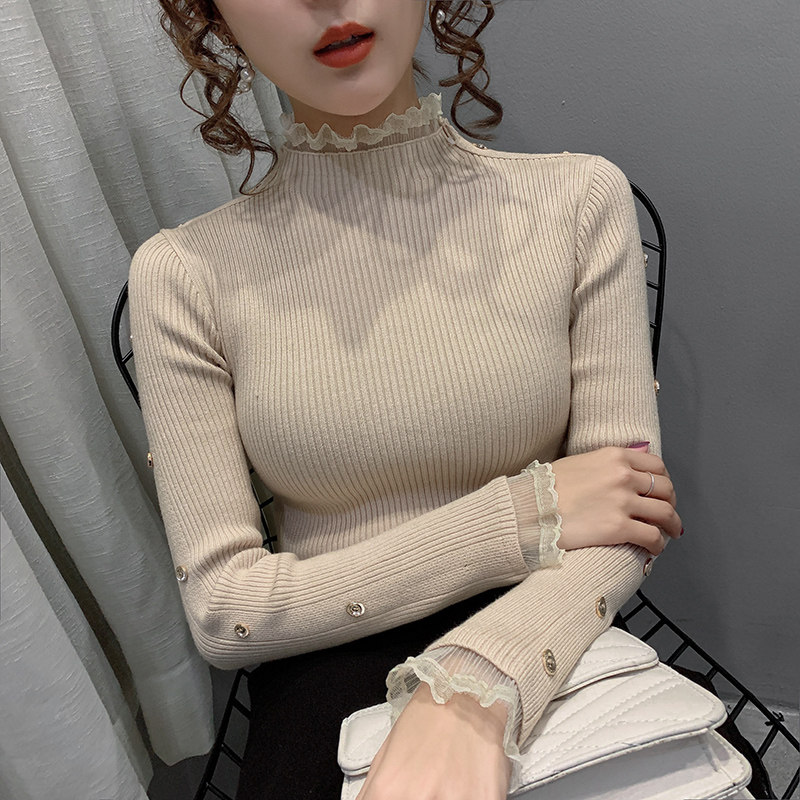 Ear-edged half-high-neck base sweater women's inner match 2020 autumn and winter new Western style slim slim thickened knitwear