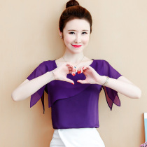 Brand discount store shopping mall counter withdrawal cut label womens tail goods clearance Chiffon short-sleeved shirt Womens foreign style top