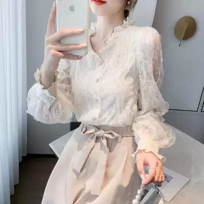 Brand discount store mall counter withdrawal cabinet cut mark Women's tail cargo clearance hollow vneck lace shirt top women