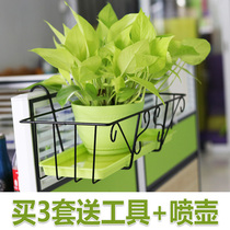 Simple wrought iron multi-layer chlorum green multi-meat balcony railing guardrail hanging flower pot stand hanging anti-theft net flower shelf