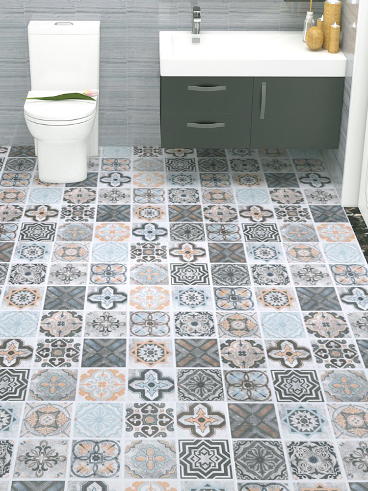 Floor stickers Self-adhesive powder room waterproof non-slip balcony Bathroom kitchen floor stickers Toilet tile sticker paper thickened wear-resistant