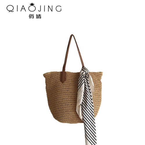 Соломенная барсетка, вместительная и большая летняя пляжная сумка через плечо, французский стиль