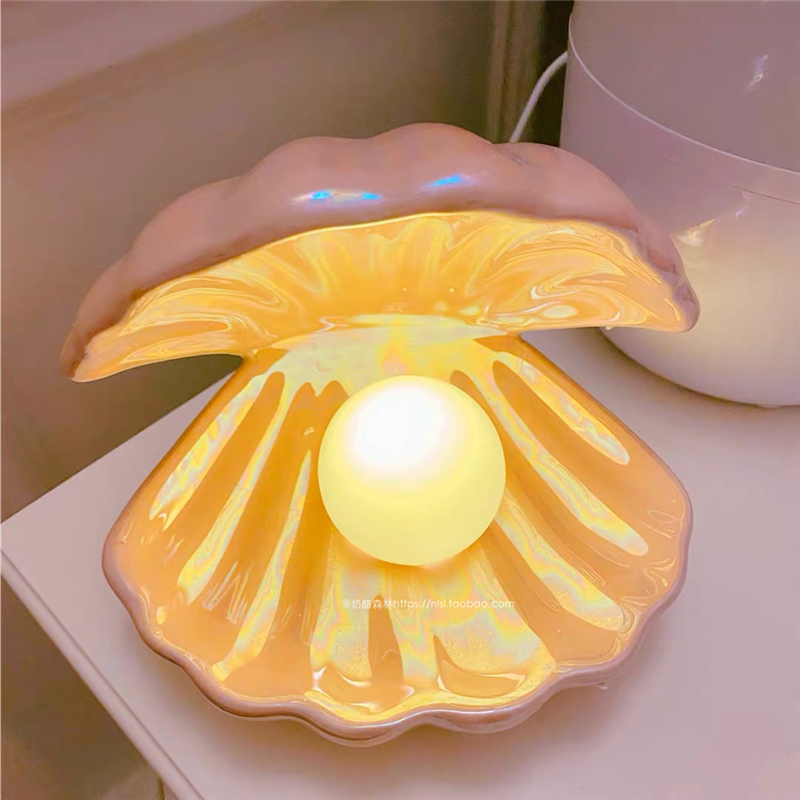 ins wind fantasy ceramic shell pearl night light girl heart bedroom room decoration photo decoration birthday gift