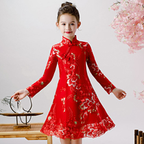 Girls Cheongsam 2021 Spring Dress New Dress Princess Dress Childrens Autumn Winter Skirt Fangy Set Dress