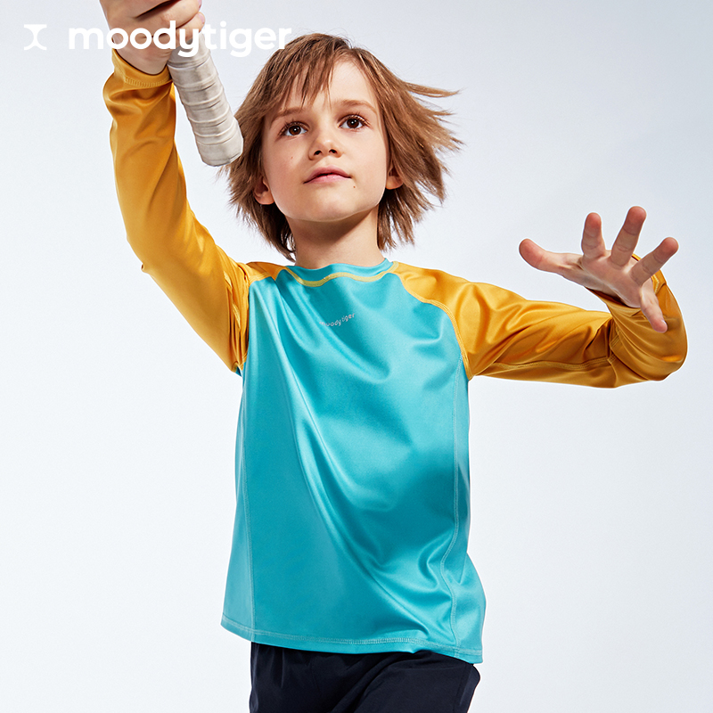 moodytiger boys long sleeve T-shirt 2021 spring new children ice sense sun protection quick-drying sports base shirt
