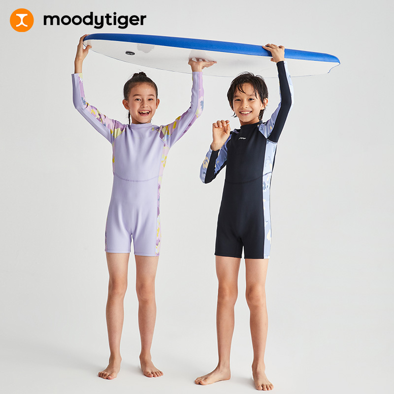 moodytäger children swimwear summer printed swimsuit splicing thermostatic professional sunscreen surf swimming sport