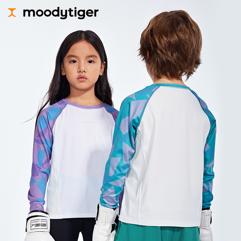 moodytiger Boys Girls long sleeve T-shirt 2021 autumn new children shoulder sleeve sports base shirt