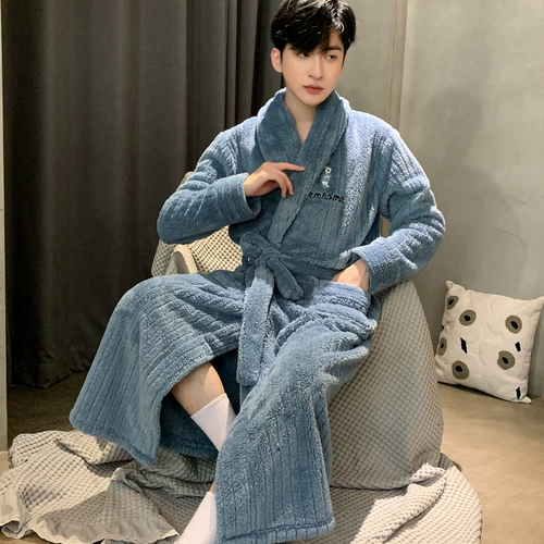 Демисезонная пижама, коралловый бархатный флисовый мужской фланелевый демисезонный банный халат, увеличенная толщина, большой размер