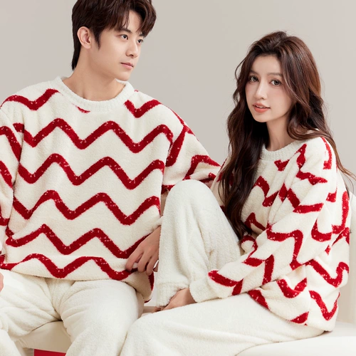 Демисезонная коралловая бархатная пижама для влюбленных, утепленный зимний фланелевый комплект