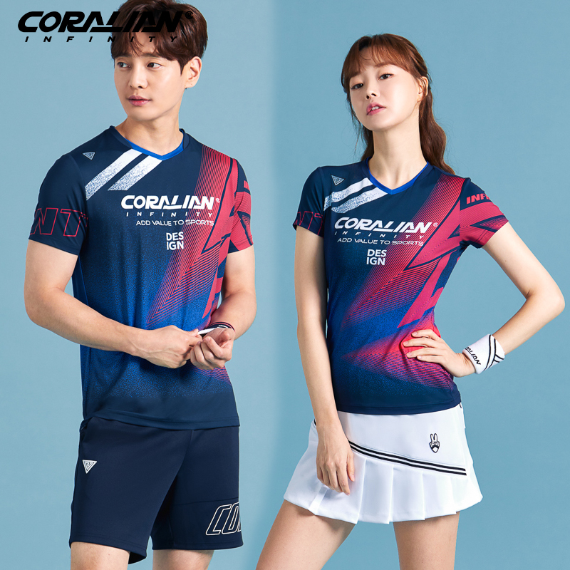 Leann Korea badminton suit Summer new men and women short sleeve lovers' Breathable Speed Dry Sportswear Suit