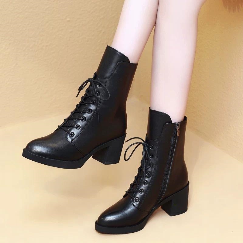 Thick heel boots 2019 autumn and winter new style mid-heel boots casual short boots snow boots mid-heel women's boots