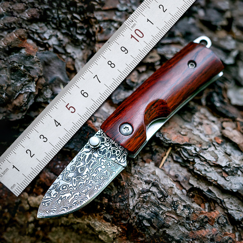 Outdoor Knife Damascus Steel Knife Folding Knife Self-Defense Knife Demolition Express Knife Mini Keychain Portable Folding Knife