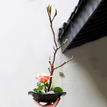 Jianshan flower arrangement vessel dark ink bamboo festival creative flower Ware Japanese Zen flower flower arrangement base small flower pot