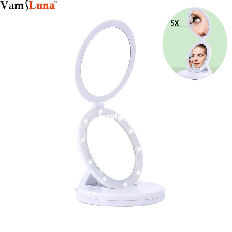 Double-Sided LED Lighted Folding Vanity 1X 5X Magnifying Mak