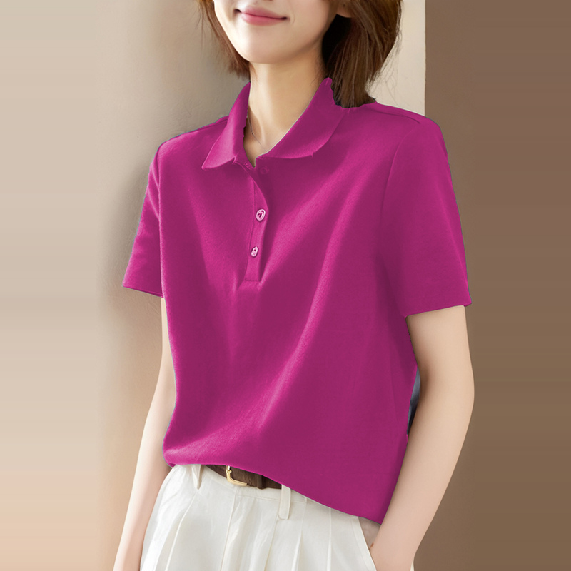 Pure Cotton Polo Shirt Short-Sleeved T-Shirt for Women, Plus Size, Versatile, 2025 Summer New Style, Loose-Fitting, Stylish Women's Collared Top