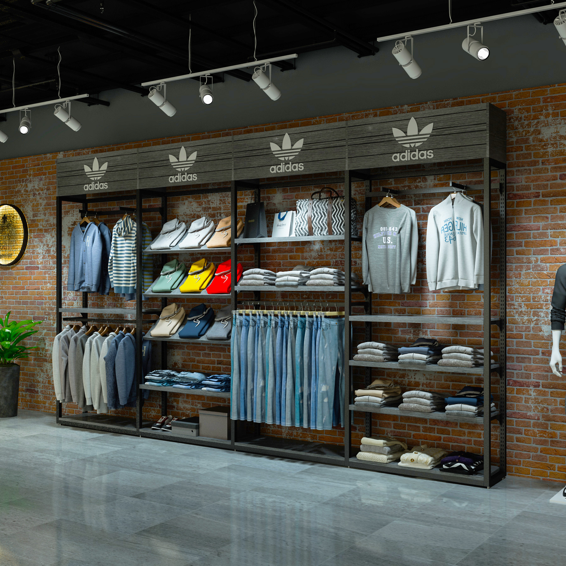 Clothing store display rack floor-to-ceiling outdoor sports Nike shelf men's clothing store display cabinet shelf Adi display rack