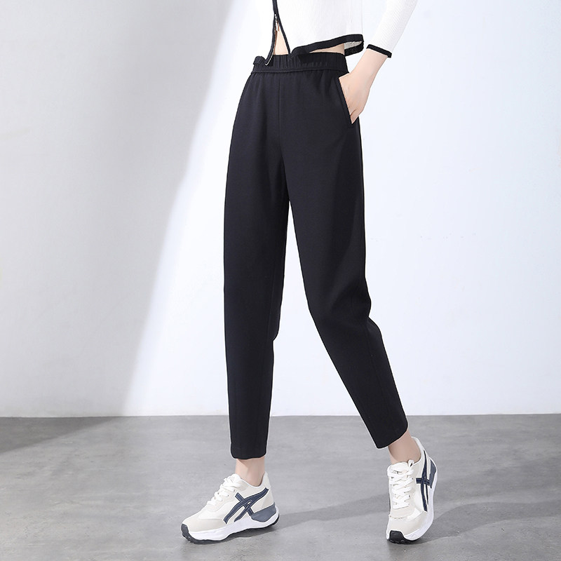 Grey Sports Thick Cotton Pants Woman 2022 Spring new Korean version High waist loose 90% Harun pants casual bunches